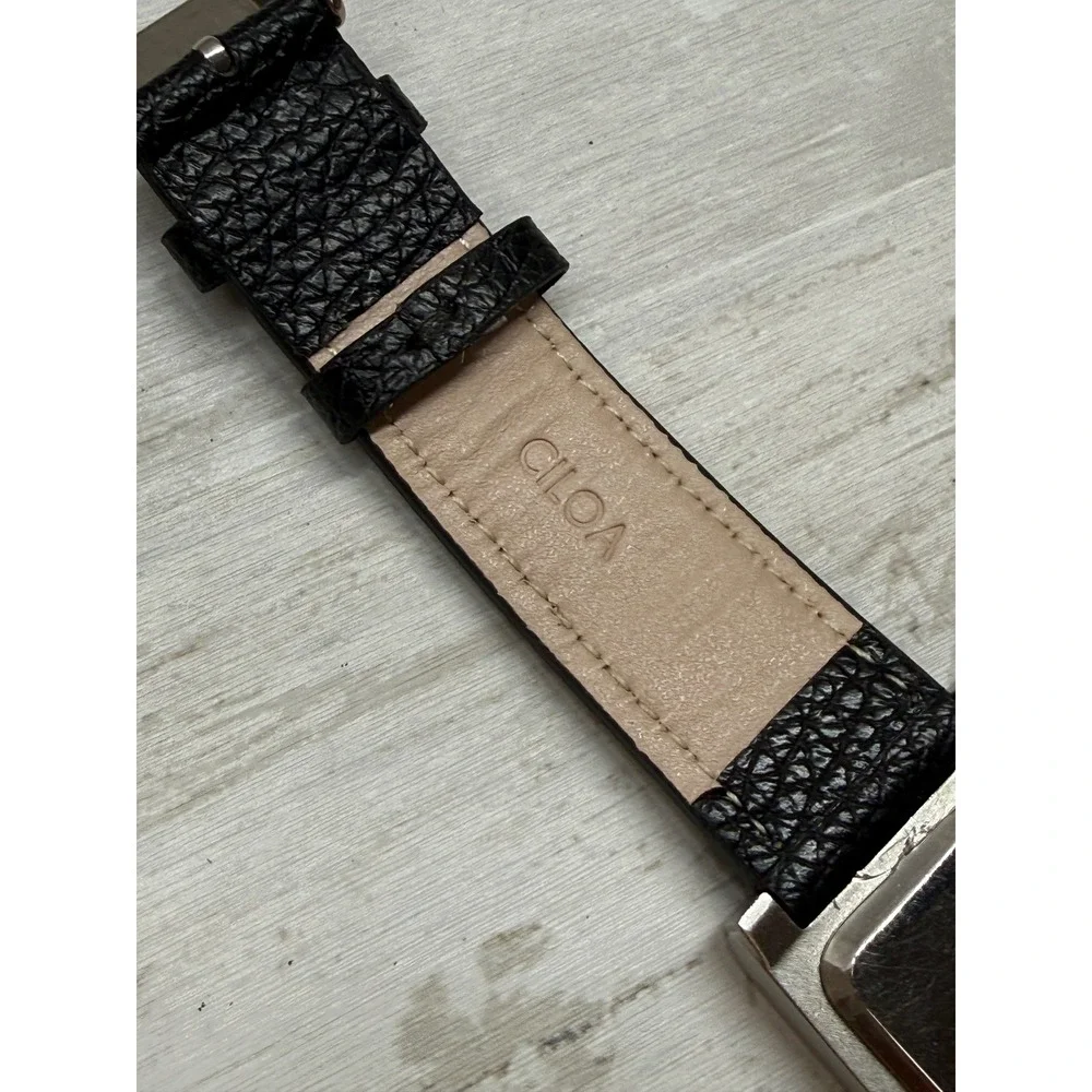 Ciloa EP510 Tank Watch Black Dial Silver Case Leather Strap Mens Womens Working